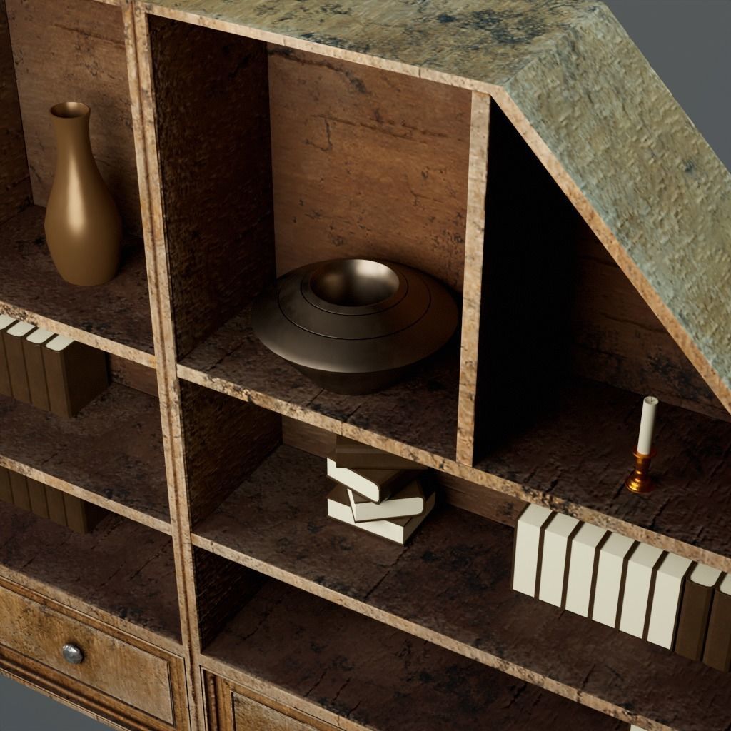 Wooden Bookshelf Low-poly 3D model_3