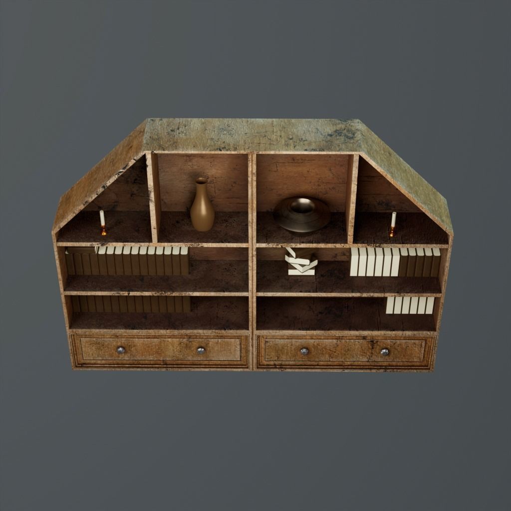 Wooden Bookshelf Low-poly 3D model_6