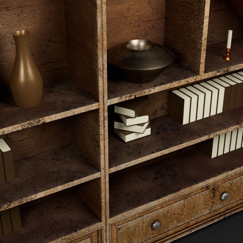 Wooden Bookshelf Low-poly 3D model_4