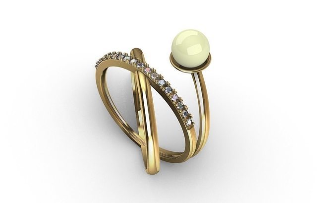 Crisscross mabe pearl ring 3D print model