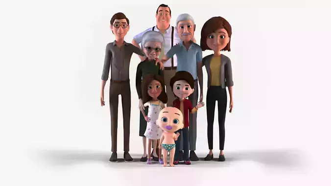 Cartoon Family Pack - 8 Character 3D Model Collection