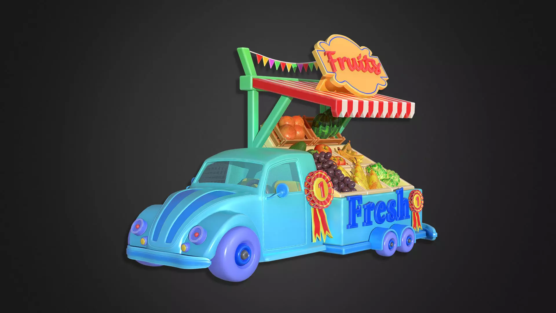 Asset - Cartoons - Food Car - Fresh Fruits Car 3D model