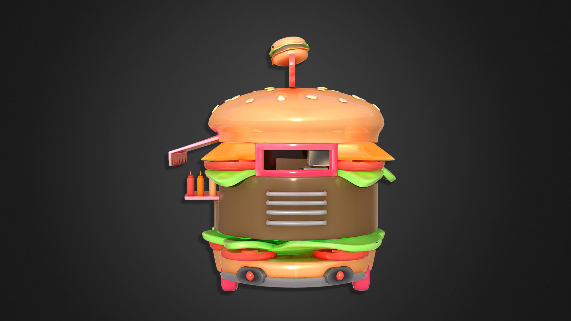 Asset - Cartoons - Food Car -  Hamburger Car 3D model_10