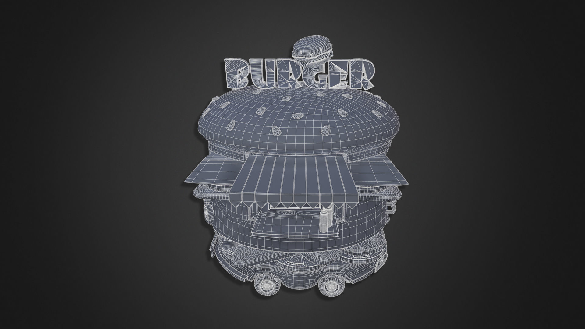 Asset - Cartoons - Food Car -  Hamburger Car 3D model_3