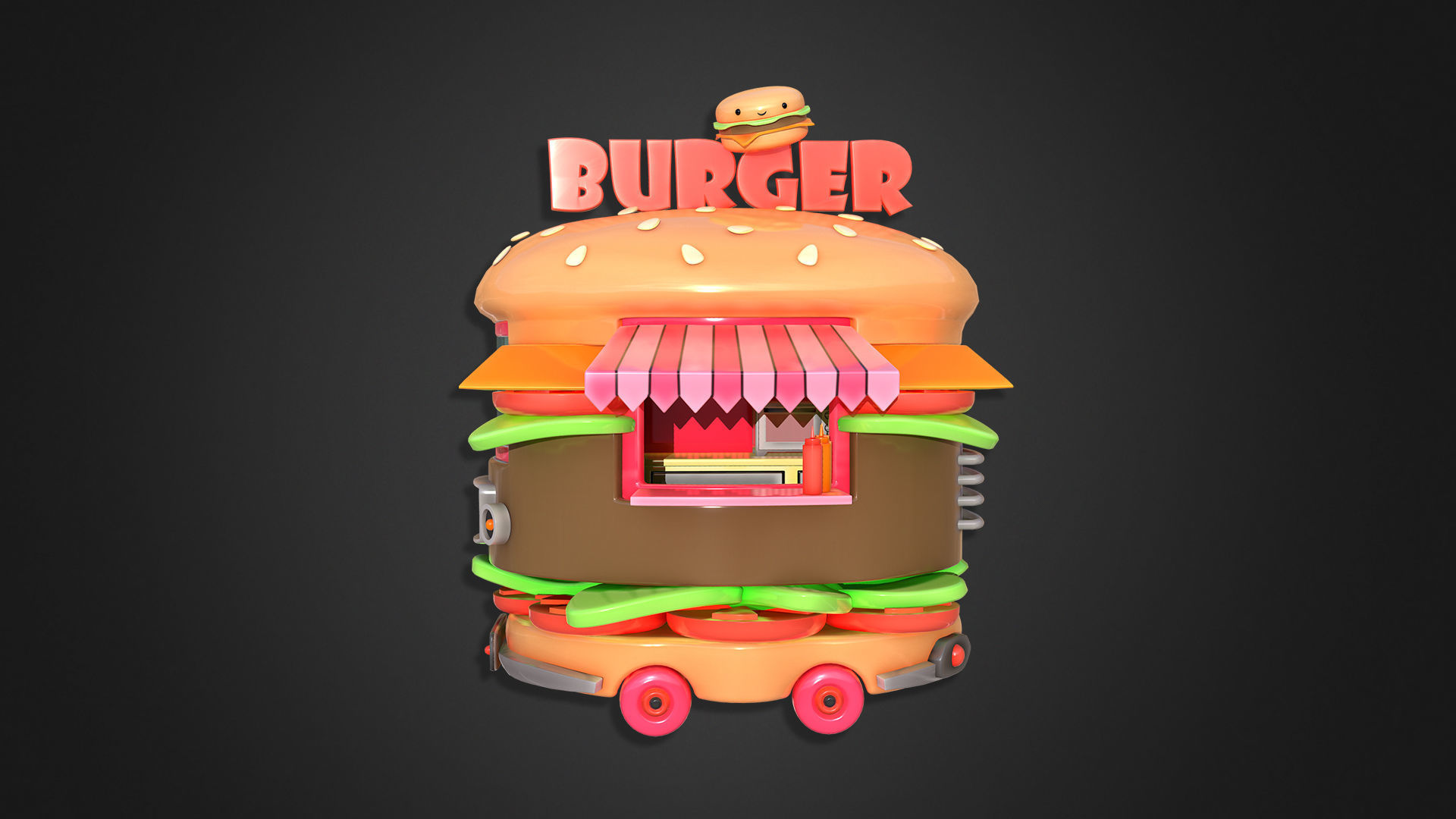 Asset - Cartoons - Food Car -  Hamburger Car 3D model_8