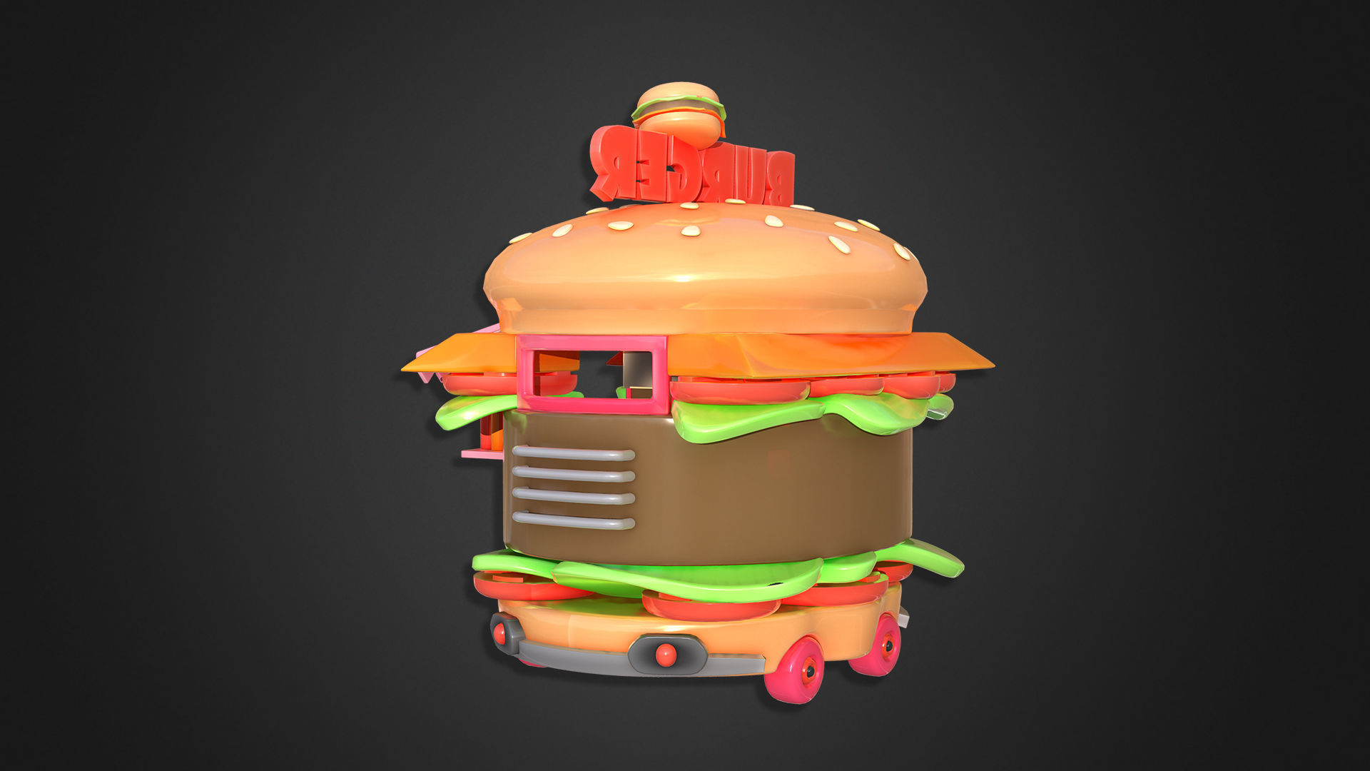Asset - Cartoons - Food Car -  Hamburger Car 3D model_2