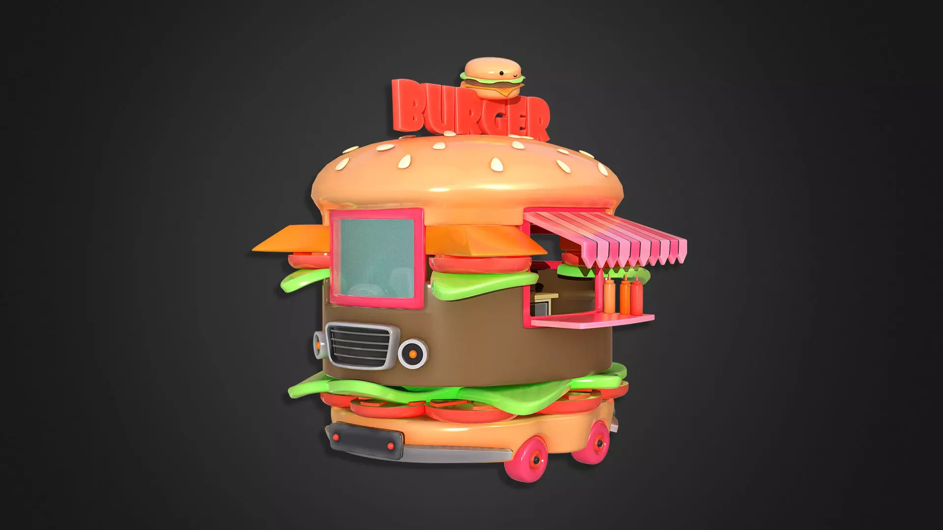Asset - Cartoons - Food Car -  Hamburger Car 3D model_0