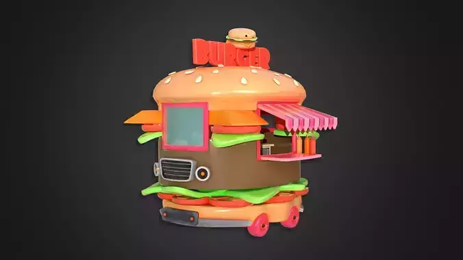 Asset - Cartoons - Food Car -  Hamburger Car 3D model