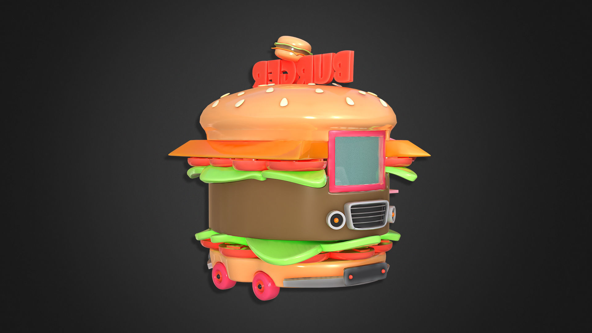 Asset - Cartoons - Food Car -  Hamburger Car 3D model_11