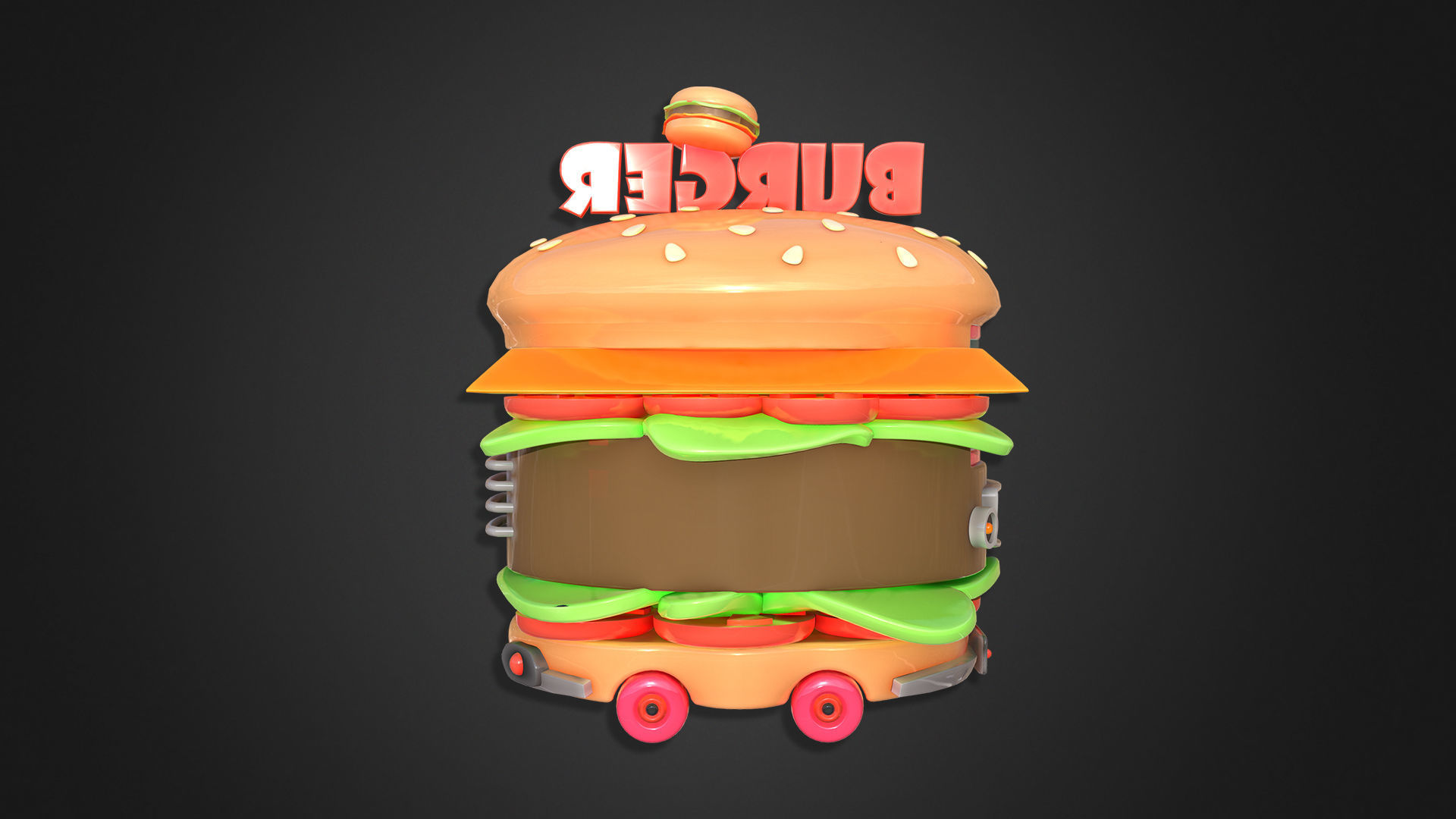 Asset - Cartoons - Food Car -  Hamburger Car 3D model_12