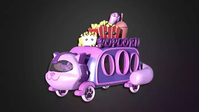 Asset - Cartoons - Food Car - Popcorn Cat Cart