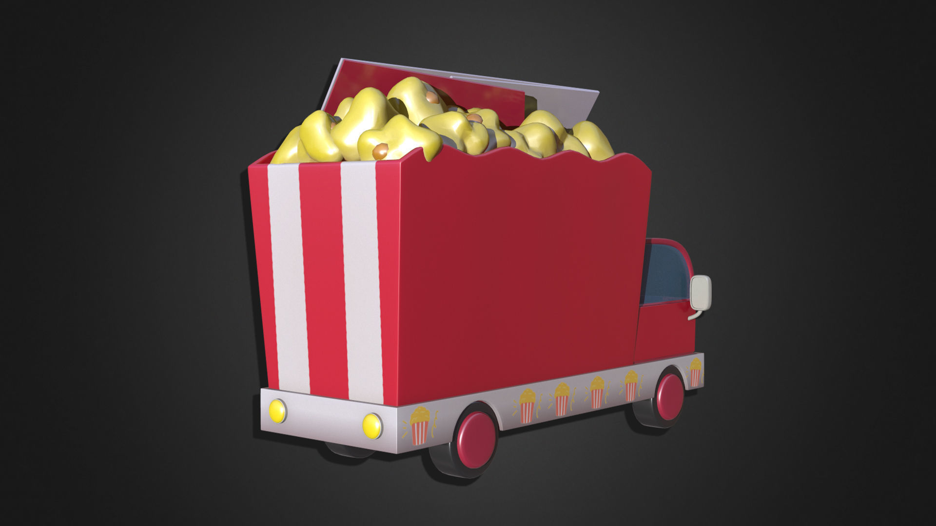 Asset - Cartoons - Food Car - Popcorn Car 3D model_5