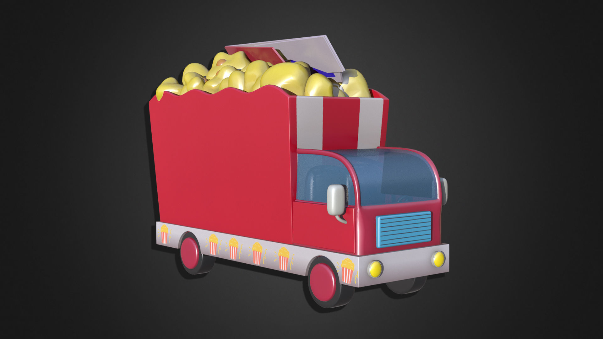 Asset - Cartoons - Food Car - Popcorn Car 3D model_3