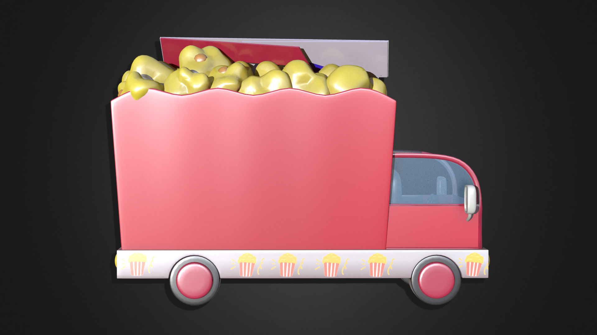 Asset - Cartoons - Food Car - Popcorn Car 3D model_4