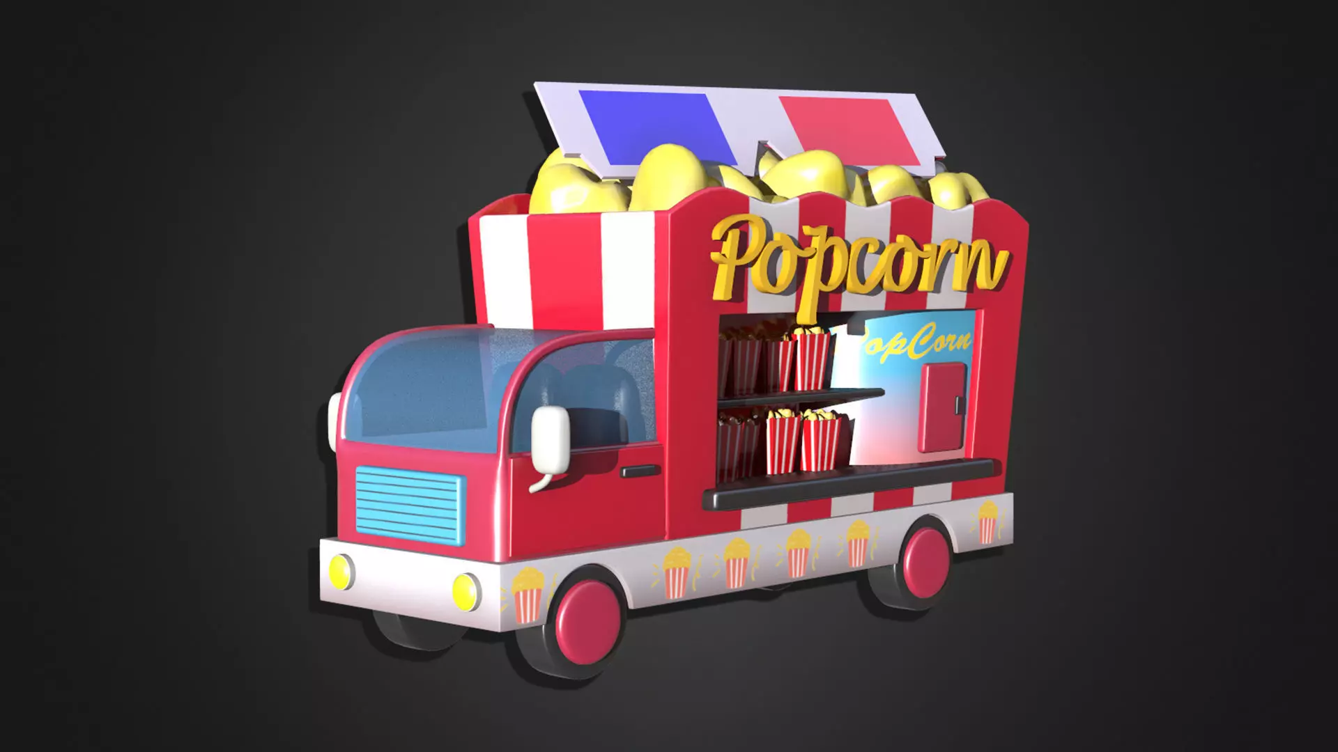 Asset - Cartoons - Food Car - Popcorn Car 3D model_0