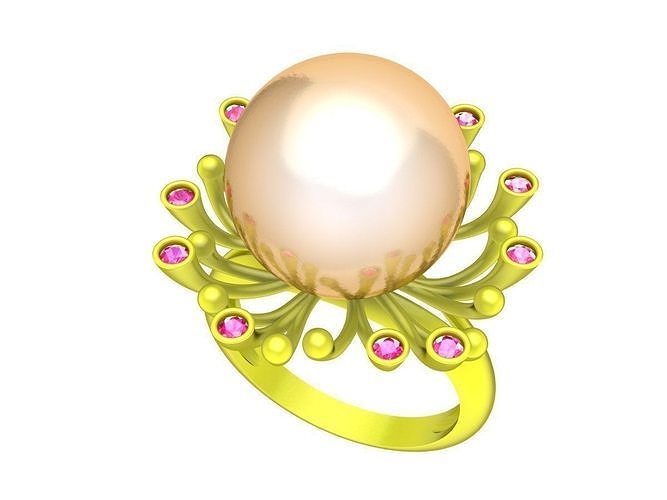 7396 pearl and diamond women ring 3D print model