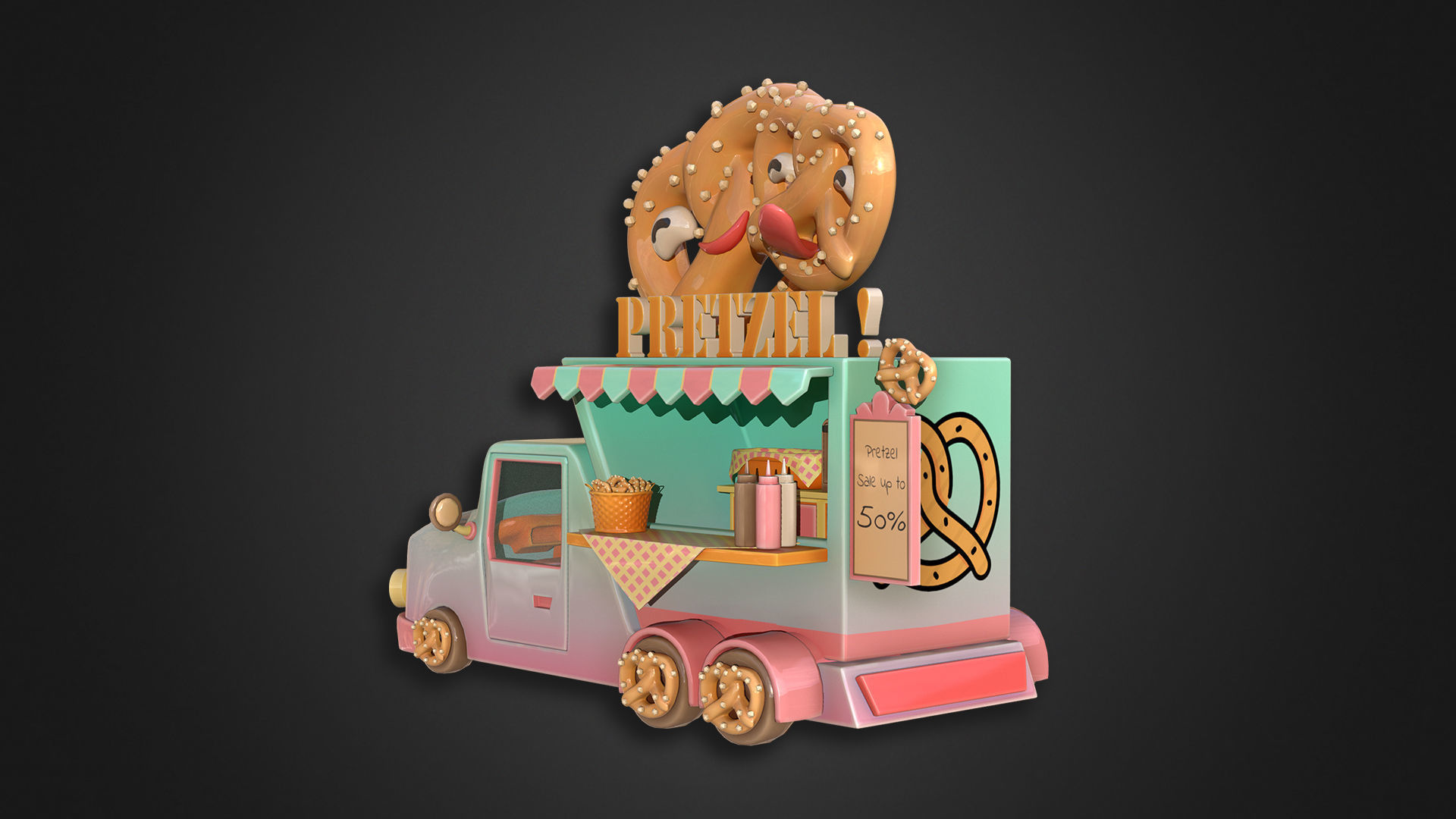 Asset - Cartoons - Food Pretzel Car 3D model_7