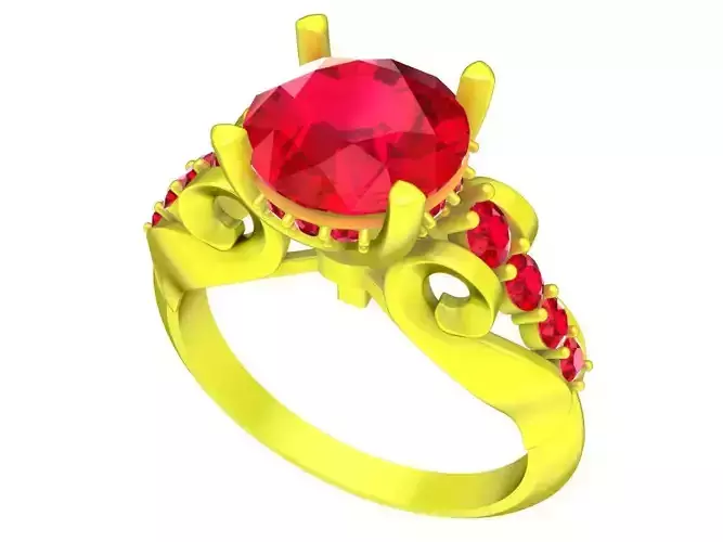 A7408 Art Diamond Engagement Ring 3D Print