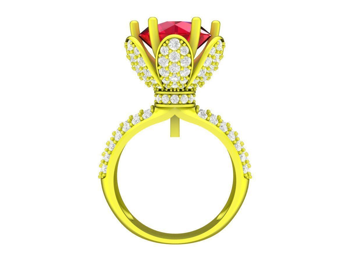 A7409 Flower Diamond Engagement Ring 3D Print 3D print model_2