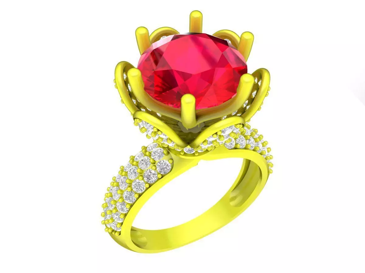 A7409 Flower Diamond Engagement Ring 3D Print 3D print model_0