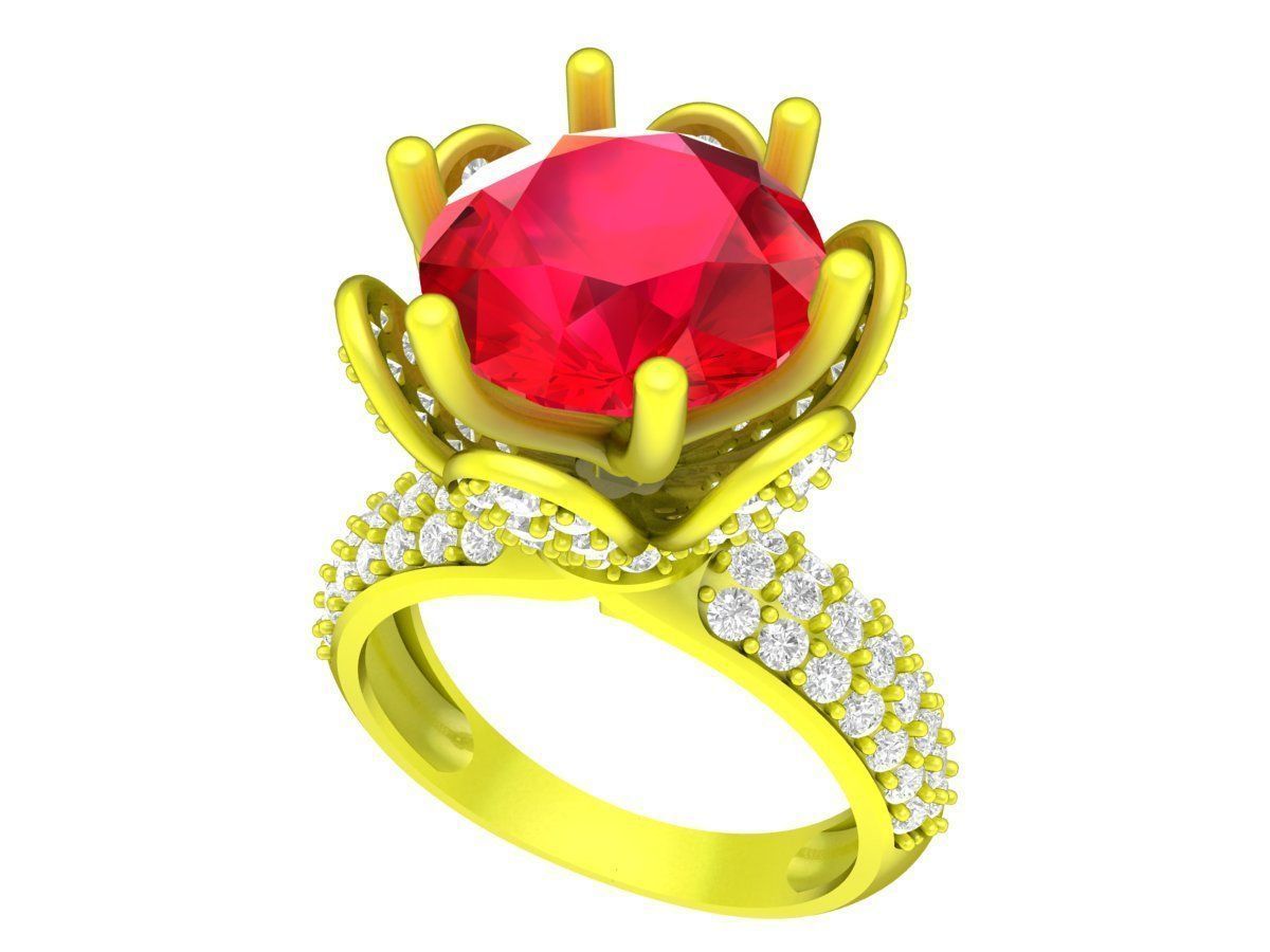 A7409 Flower Diamond Engagement Ring 3D Print 3D print model_1