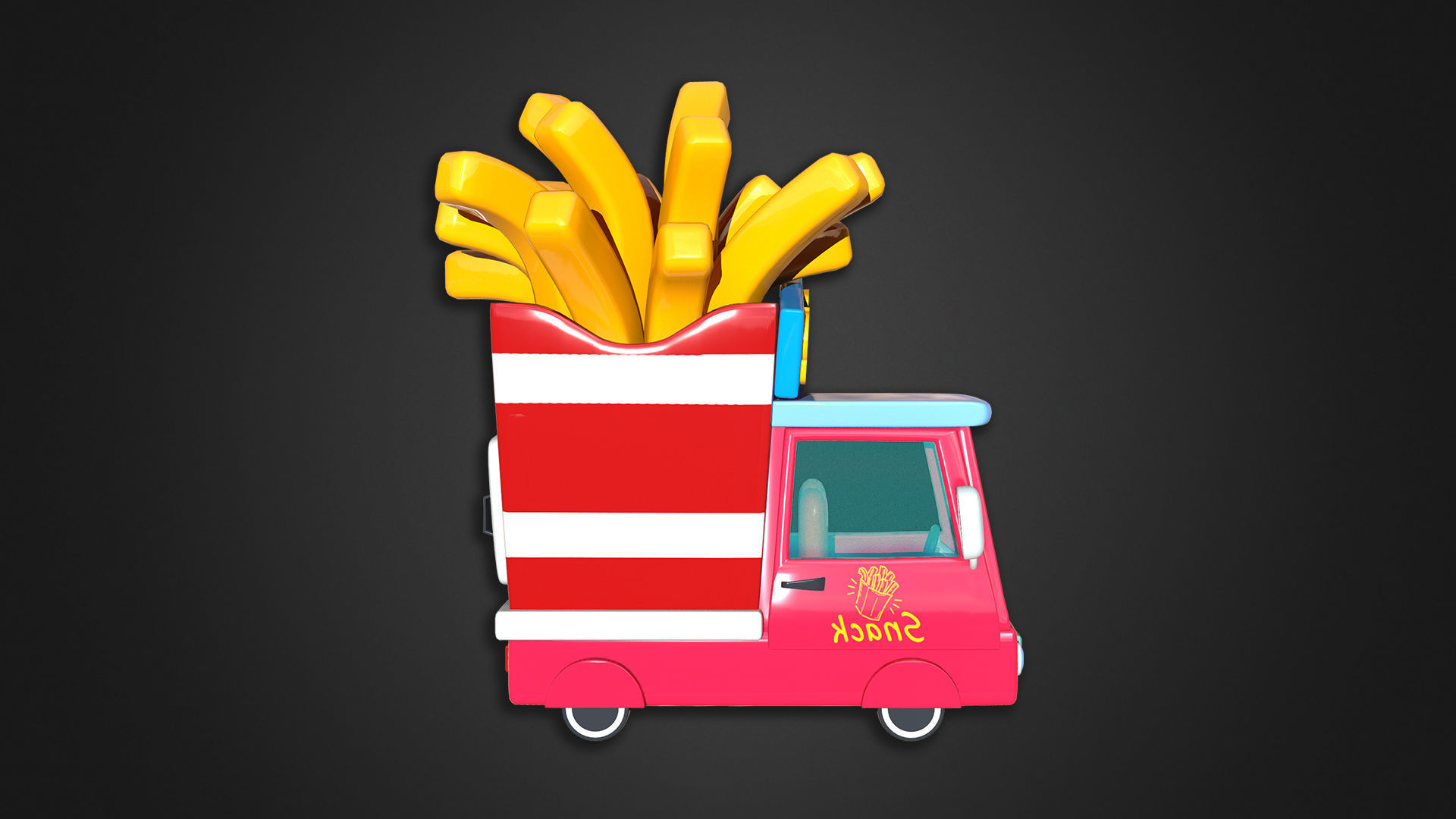 Asset - Cartoons - Food Car - Potato Snacks Car 3D model_4