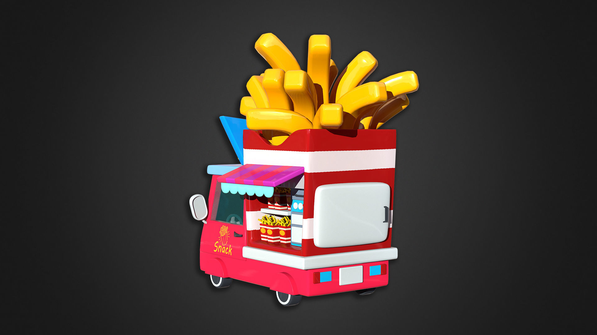 Asset - Cartoons - Food Car - Potato Snacks Car 3D model_7