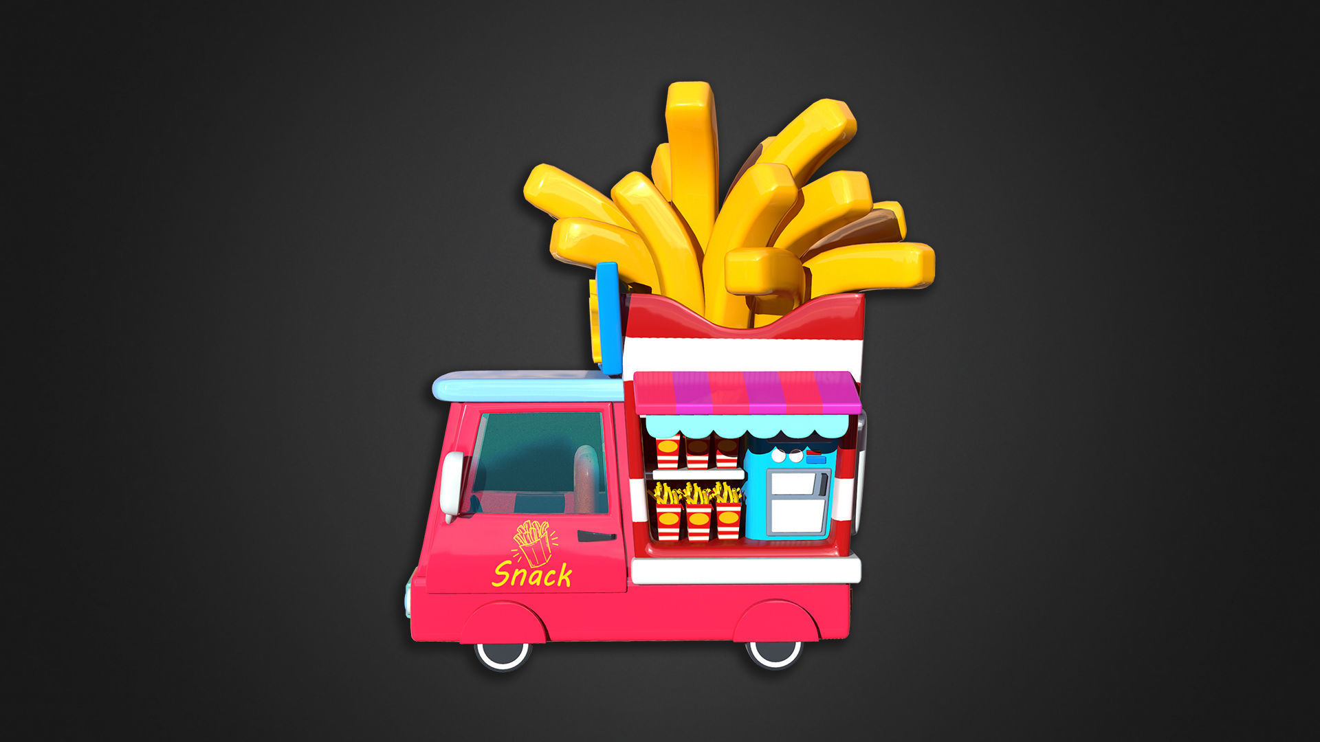 Asset - Cartoons - Food Car - Potato Snacks Car 3D model_8