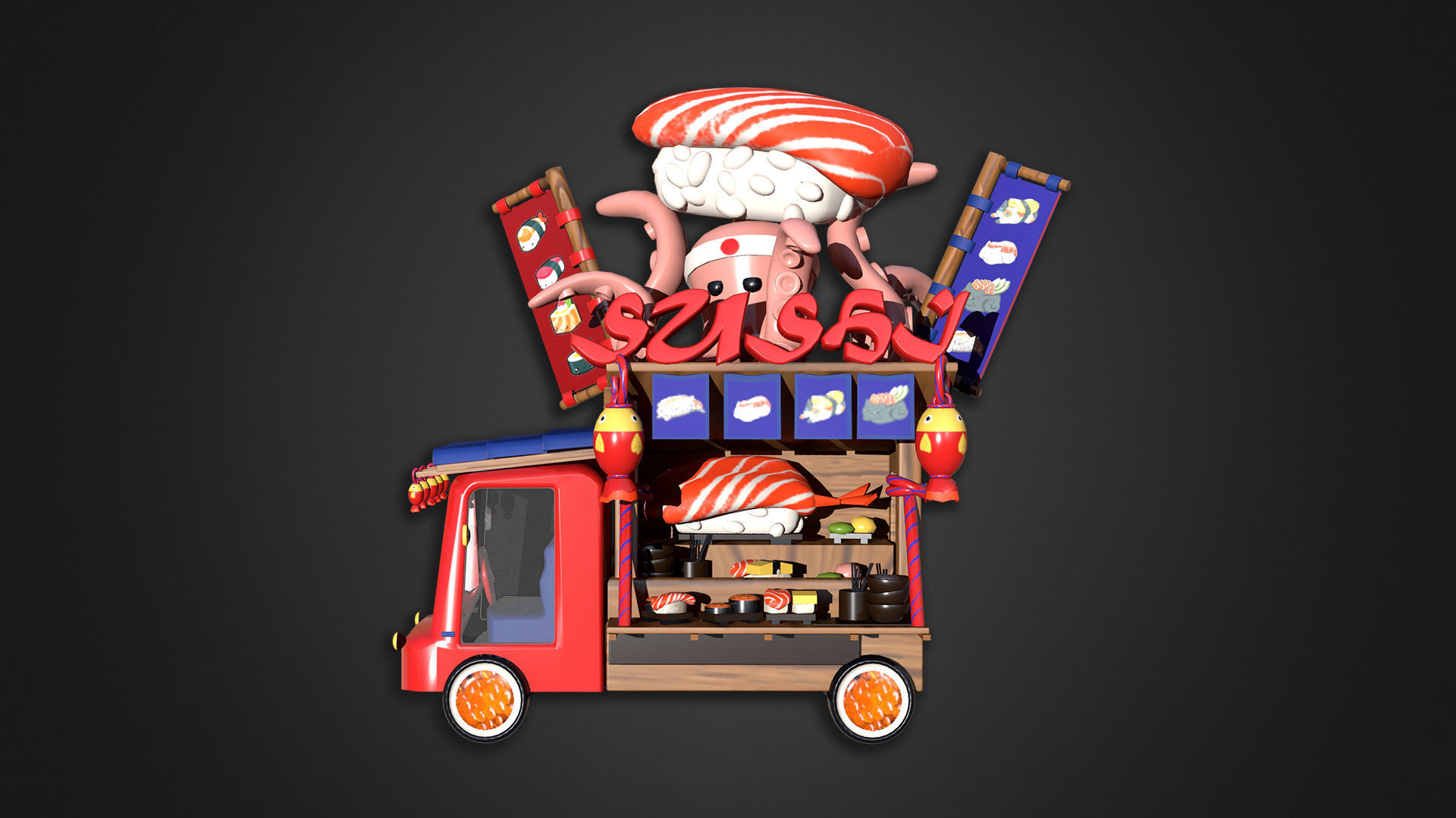 Asset - Cartoons - Food Sushi Car 3D model_8
