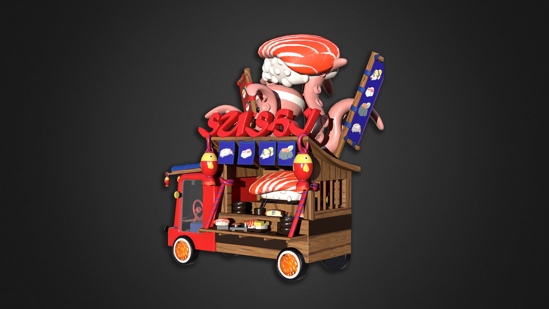 Asset - Cartoons - Food Sushi Car 3D model_7