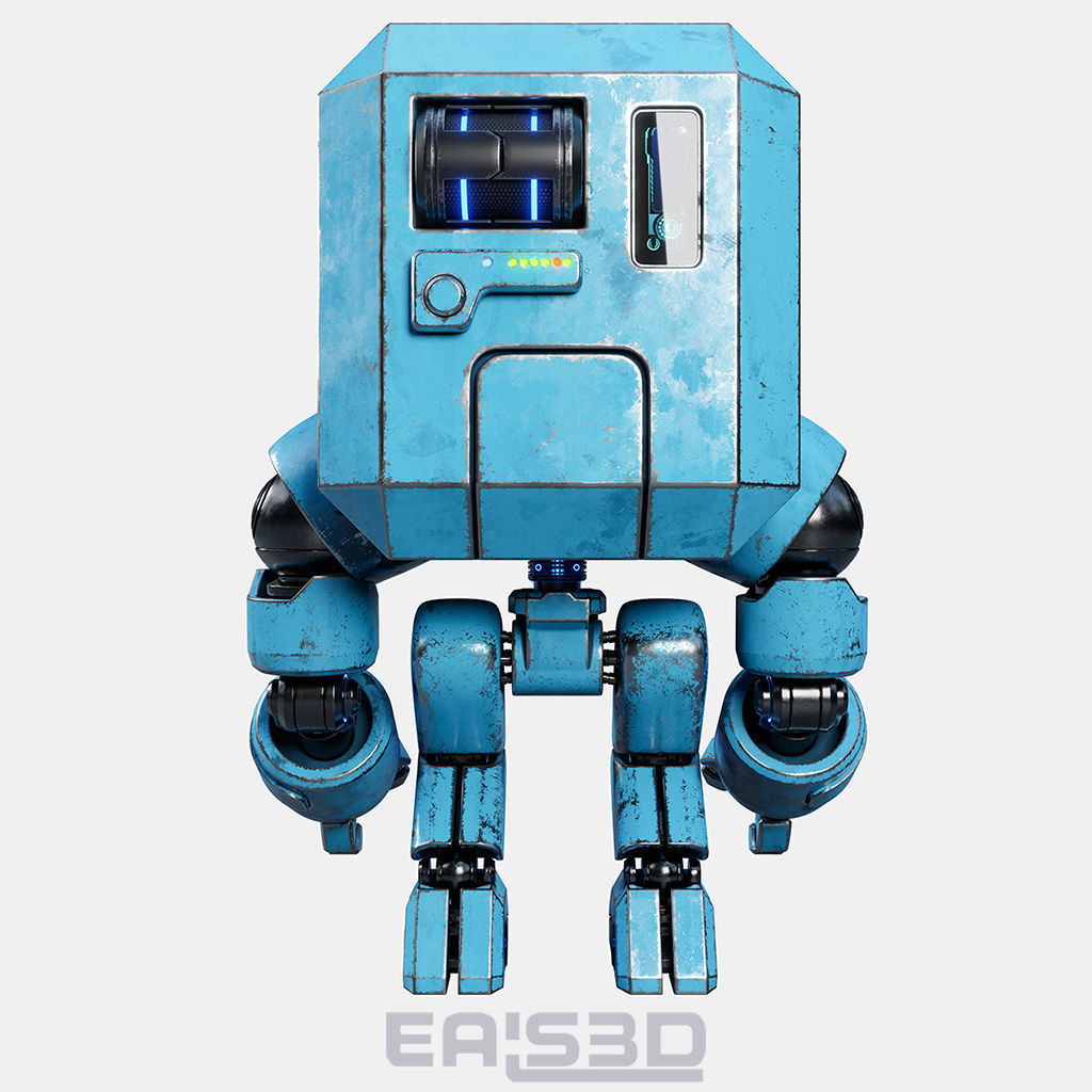Cute Space Robot Rigged G-26 Blue 3D model_16