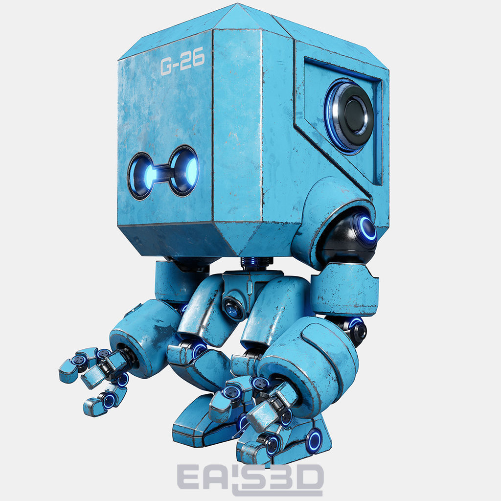 Cute Space Robot Rigged G-26 Blue 3D model_13