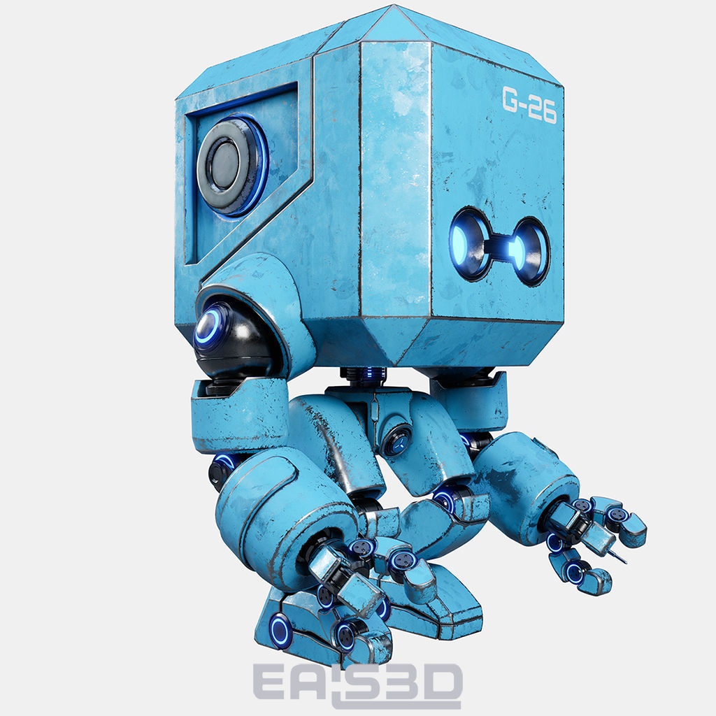 Cute Space Robot Rigged G-26 Blue 3D model_19