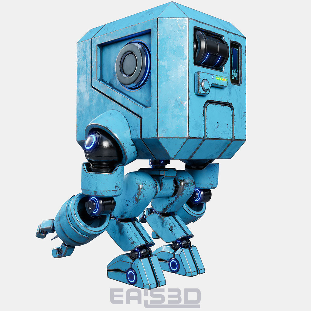 Cute Space Robot Rigged G-26 Blue 3D model_15