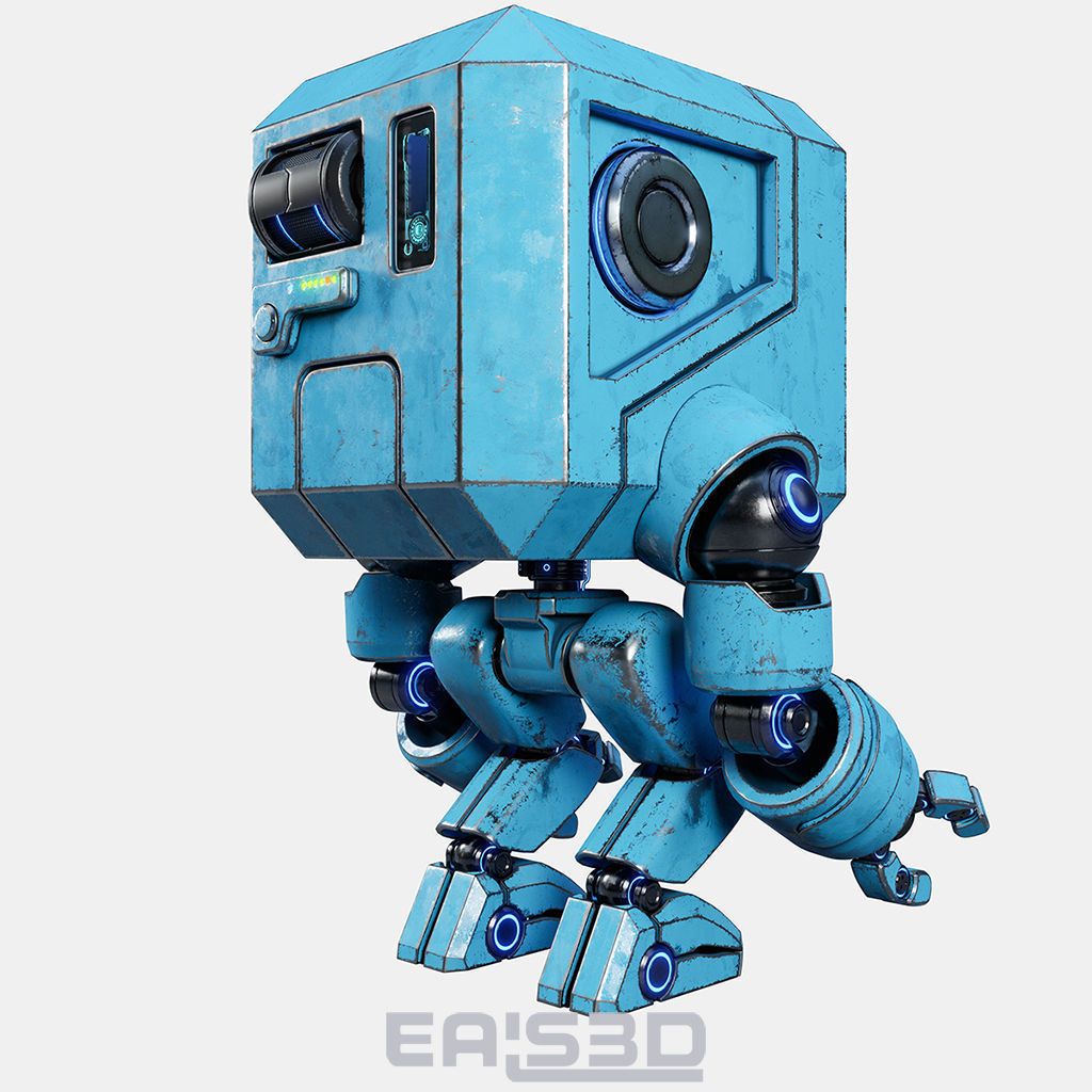 Cute Space Robot Rigged G-26 Blue 3D model_17