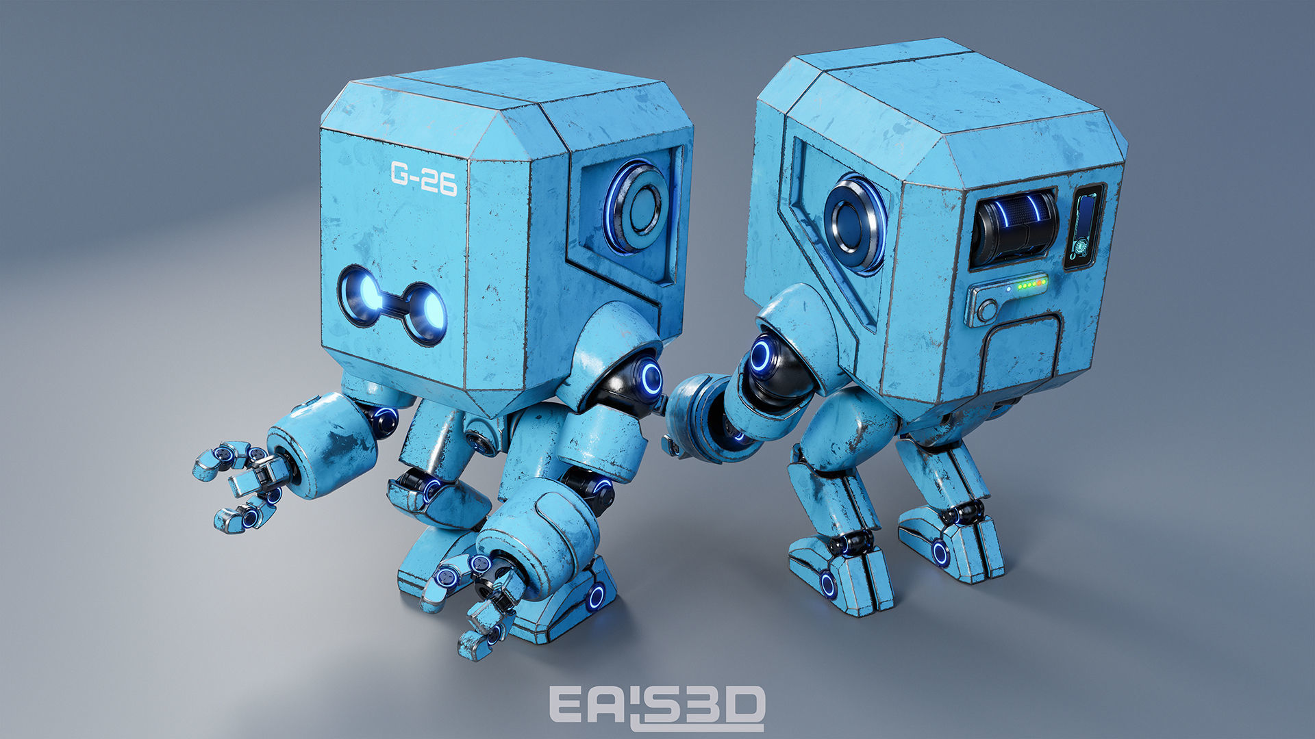 Cute Space Robot Rigged G-26 Blue 3D model_4