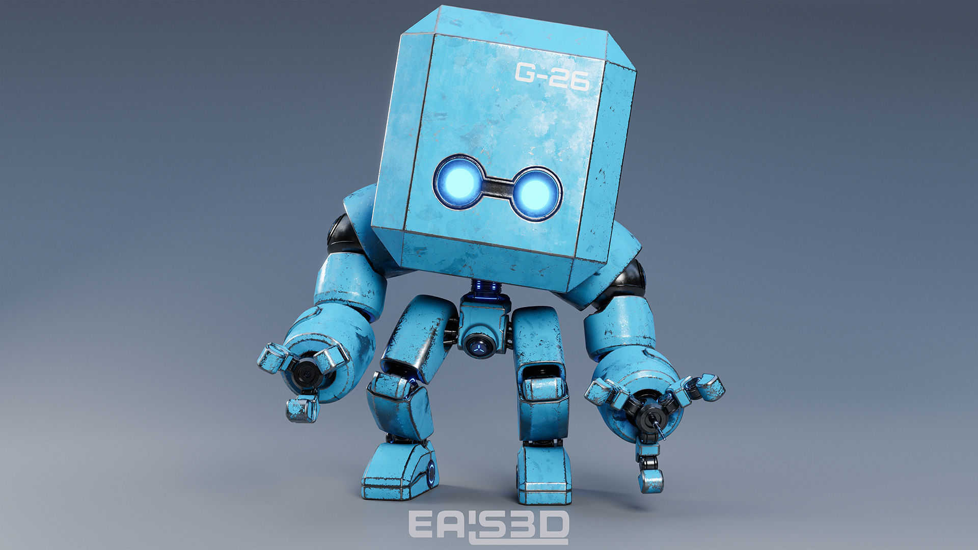Cute Space Robot Rigged G-26 Blue 3D model_5
