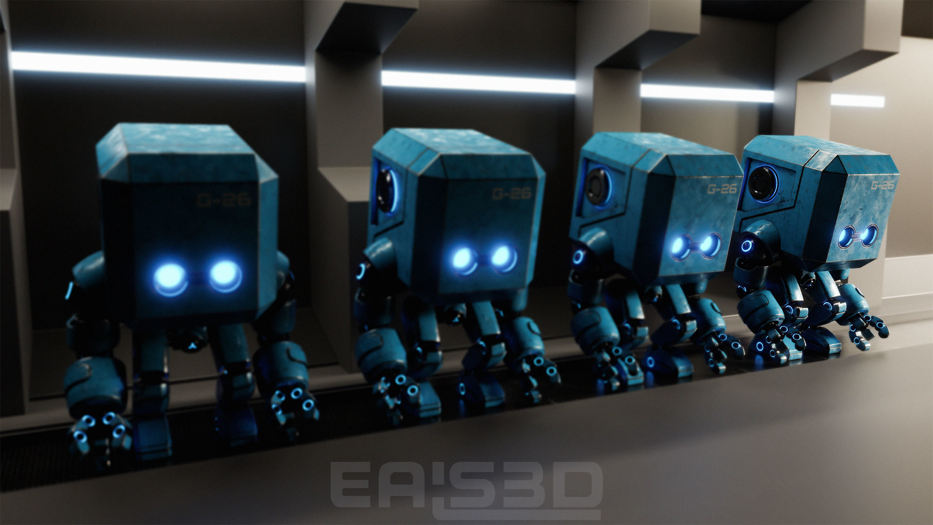 Cute Space Robot Rigged G-26 Blue 3D model_3