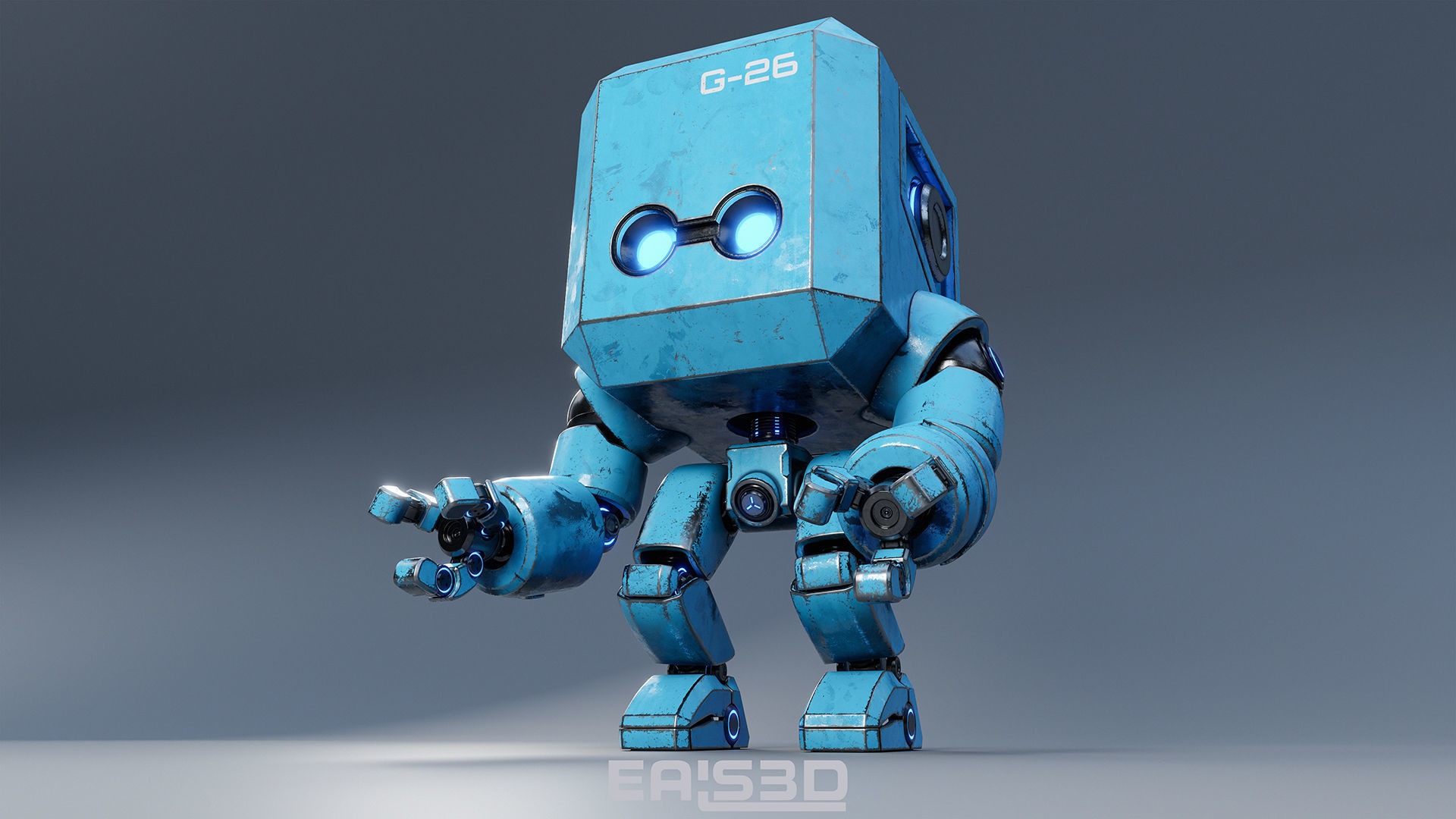 Cute Space Robot Rigged G-26 Blue 3D model_2