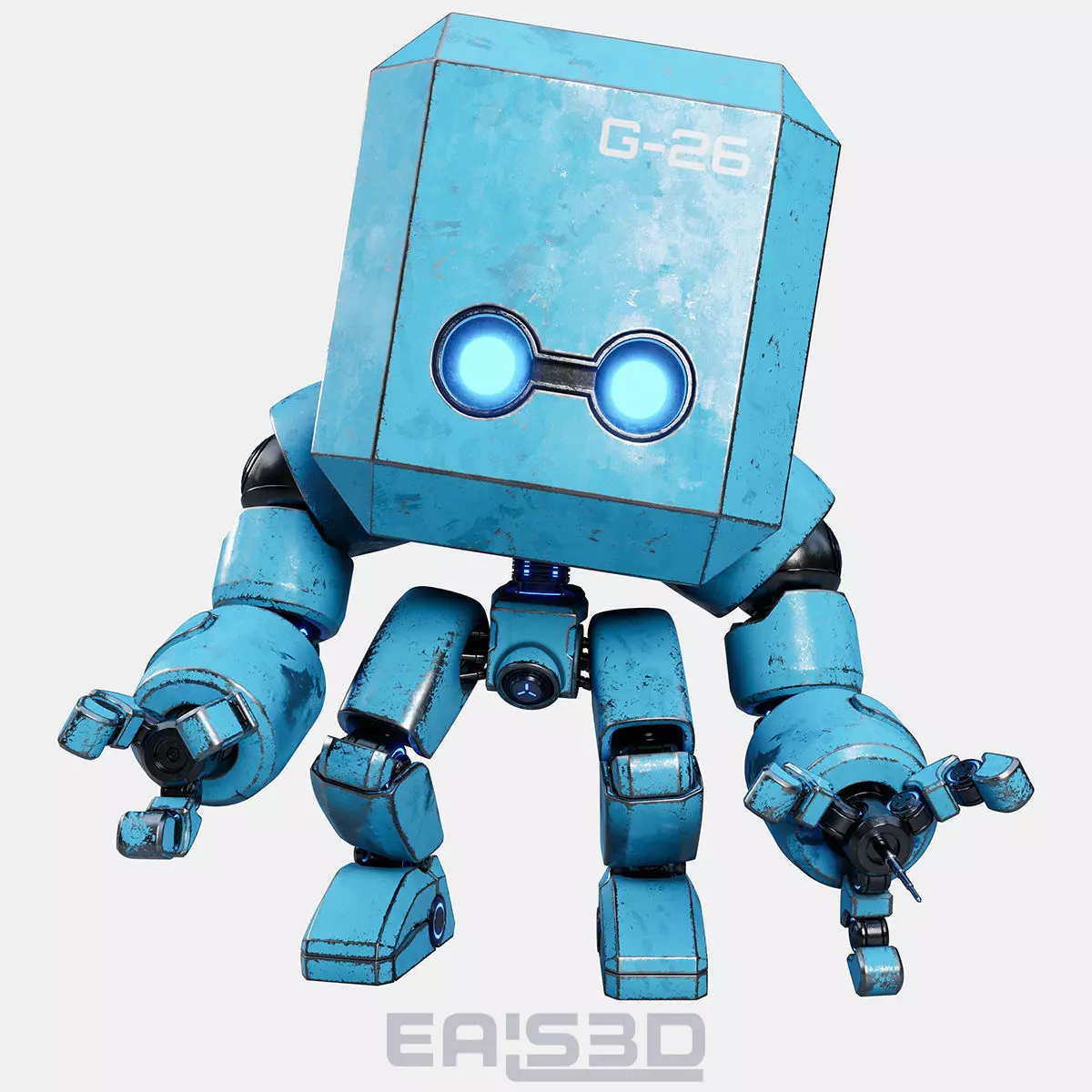 Cute Space Robot Rigged G-26 Blue 3D model_0