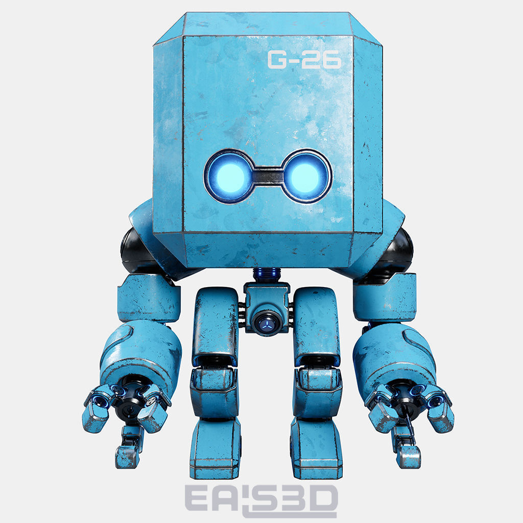 Cute Space Robot Rigged G-26 Blue 3D model_12