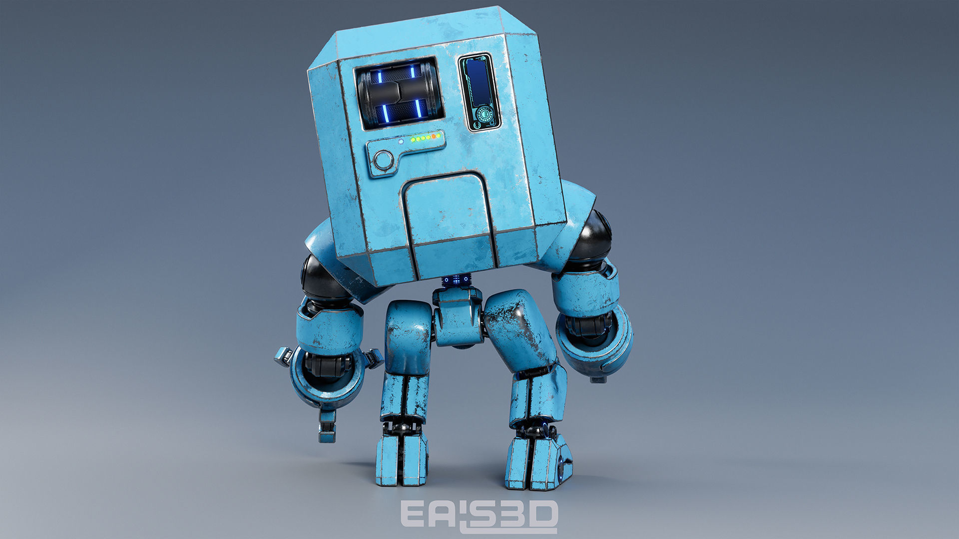 Cute Space Robot Rigged G-26 Blue 3D model_6