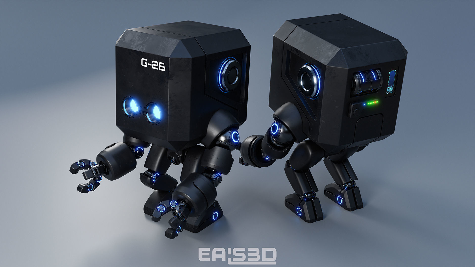 Cute Space Robot Rigged G-26 Matte Black 3D model_4