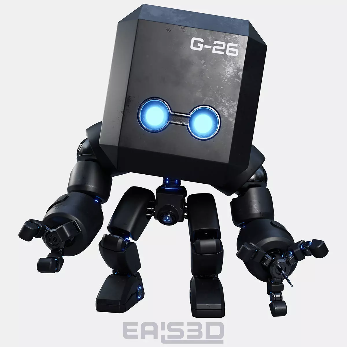 Cute Space Robot Rigged G-26 Matte Black 3D model_0