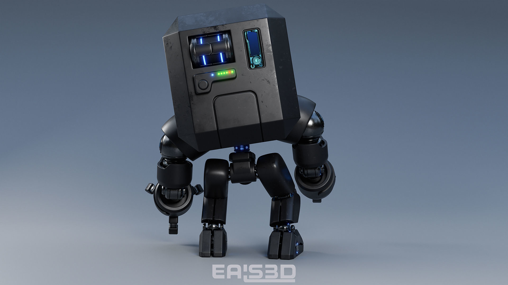Cute Space Robot Rigged G-26 Matte Black 3D model_6