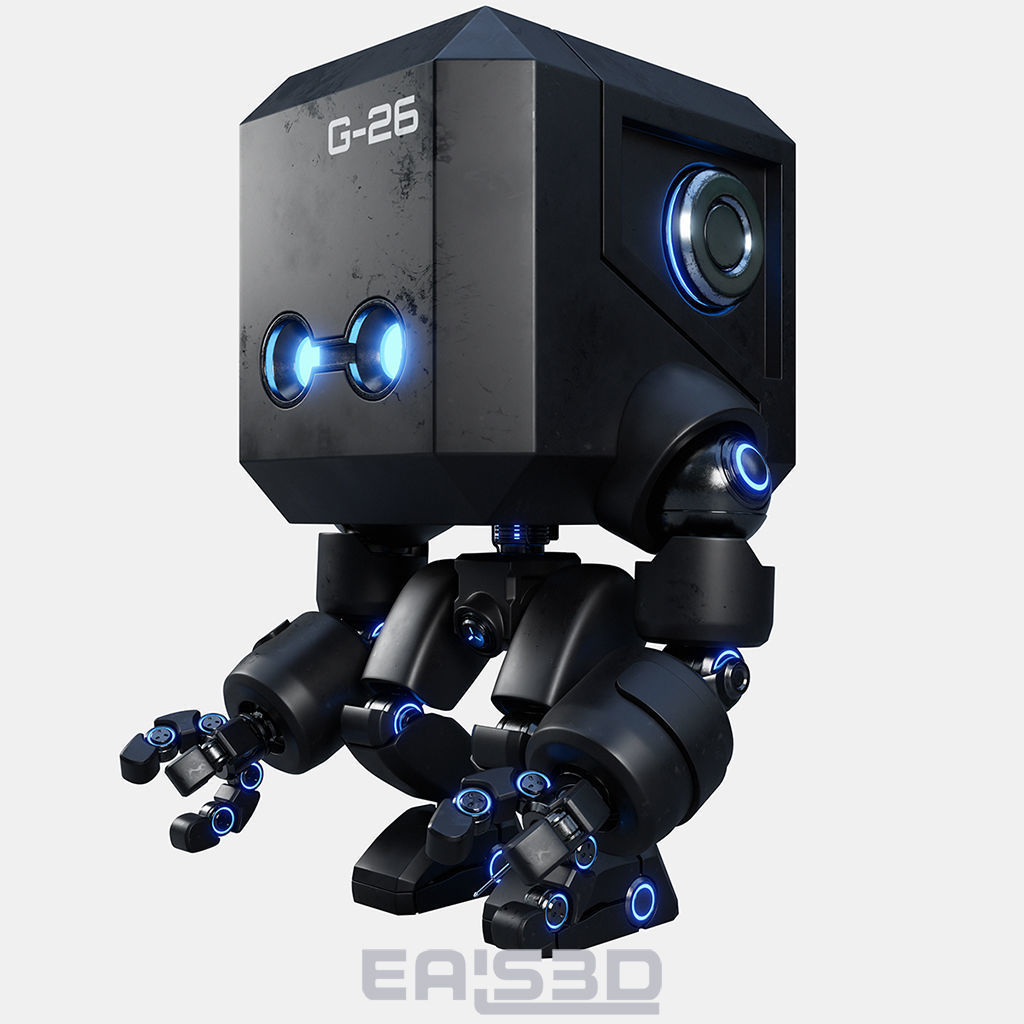Cute Space Robot Rigged G-26 Matte Black 3D model_13