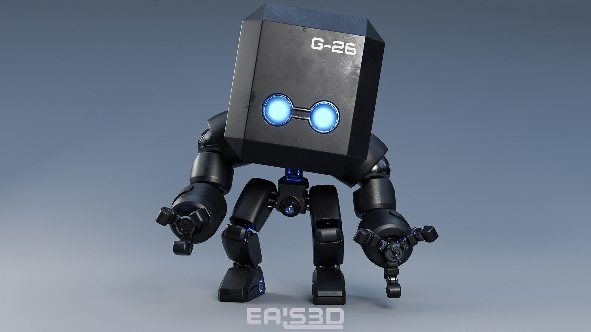 Cute Space Robot Rigged G-26 Matte Black 3D model_5