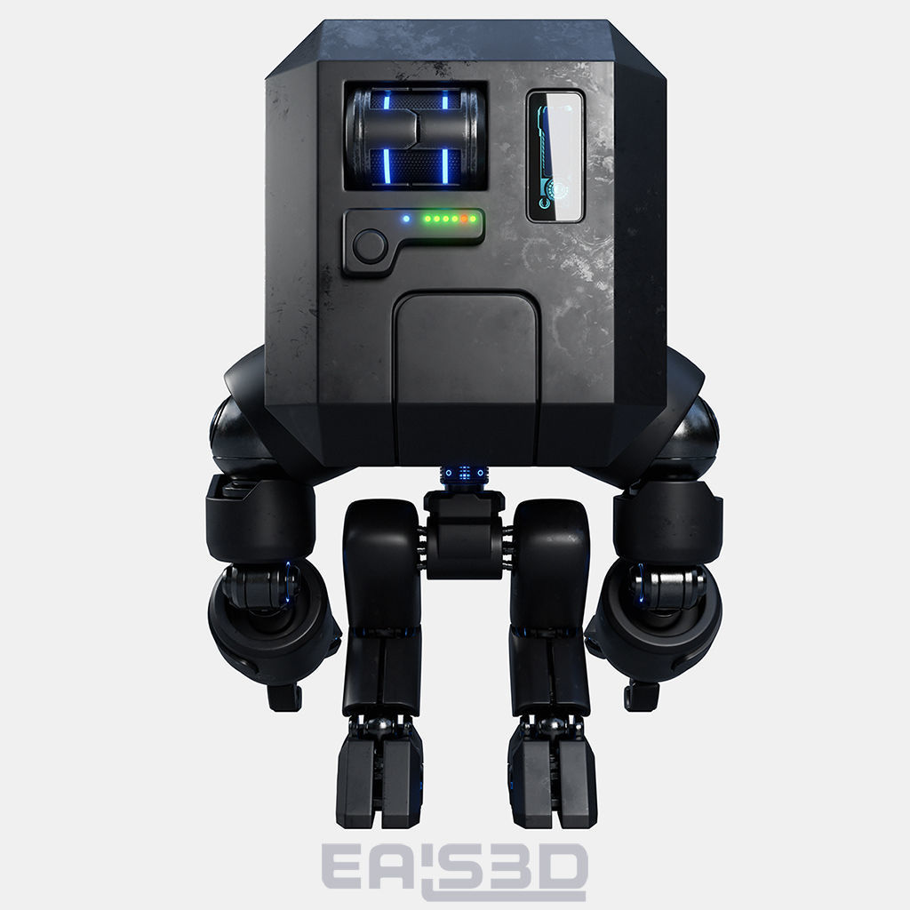 Cute Space Robot Rigged G-26 Matte Black 3D model_16