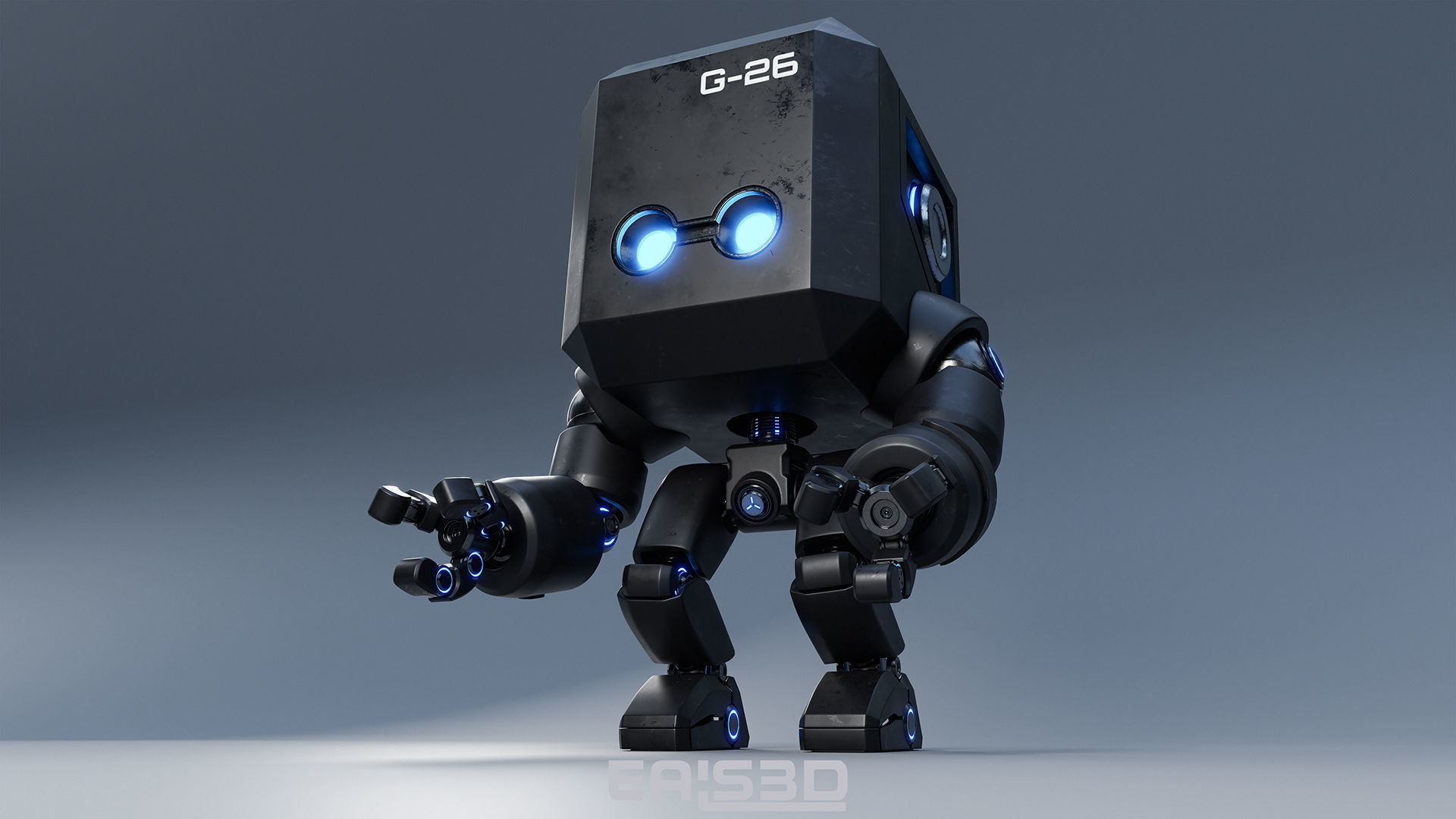Cute Space Robot Rigged G-26 Matte Black 3D model_2