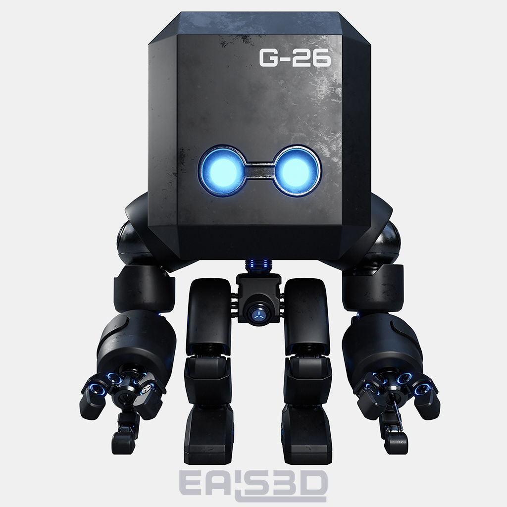 Cute Space Robot Rigged G-26 Matte Black 3D model_12